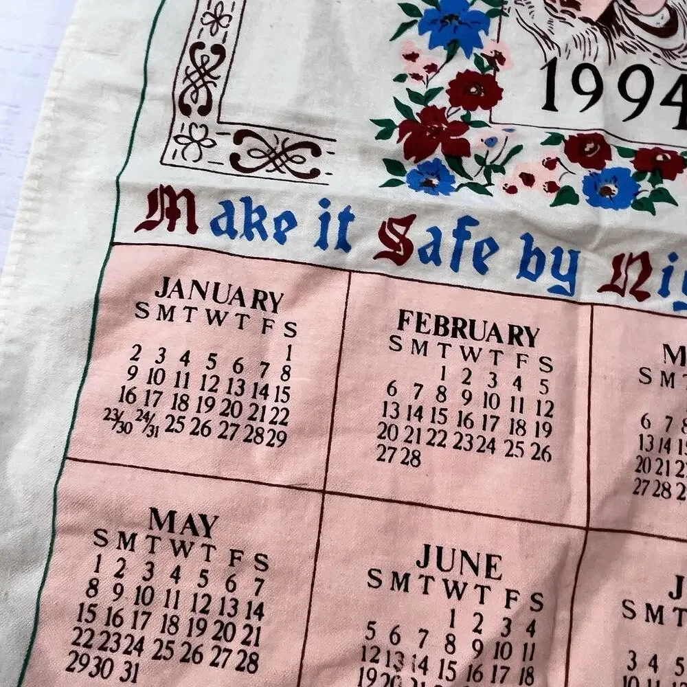 Vintage 1994 Calendar Tea Towel 